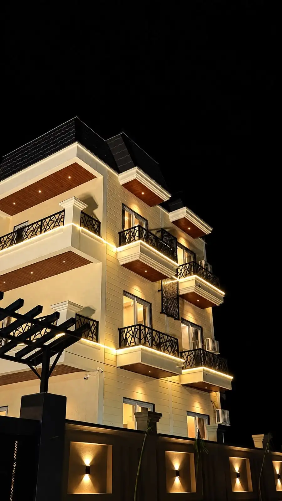 Balconies glowing at night